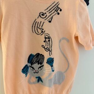 Boutique Moschino Short-Sleeve Sweater with Musical Cat Motif